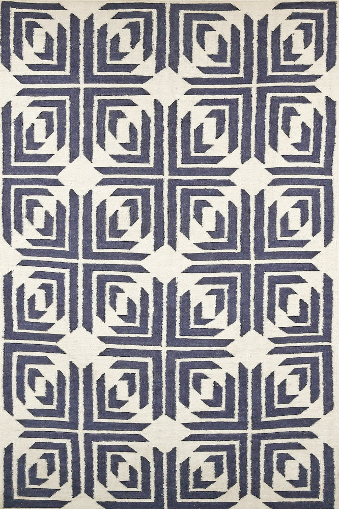 BLUE GREEK KEY HAND WOVEN DHURRIE