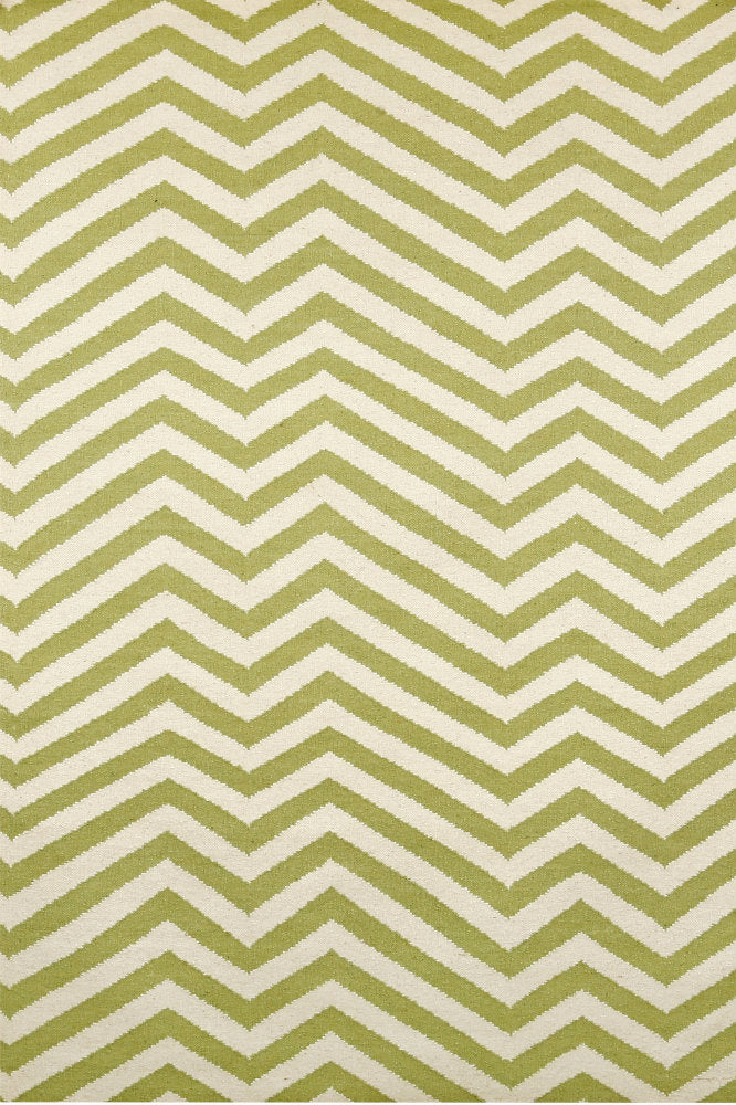GREEN CHEVRON HAND WOVEN DHURRIE by Imperial Knots - Image 1