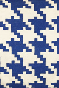 Blue houndstooth hand woven dhurrie wool hand-woven rug for bedroom