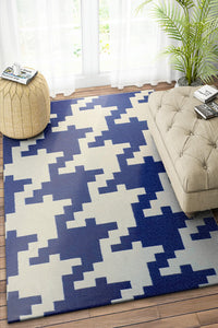 BLUE HOUNDSTOOTH HAND WOVEN DHURRIE by Imperial Knots - Image 2