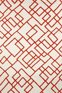 Ivory red geometric hand woven dhurrie wool hand-woven rug for bedroom