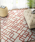 IVORY RED GEOMETRIC HAND WOVEN DHURRIE