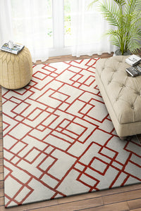 IVORY RED GEOMETRIC HAND WOVEN DHURRIE by Imperial Knots - Image 2