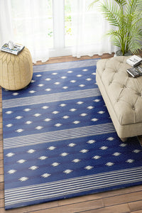 BLUE HAND WOVEN AZTEC KILIM DHURRIE by Imperial Knots - Image 2