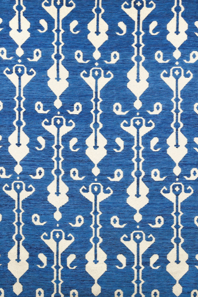 BLUE IKAT HAND WOVEN KILIM DHURRIE