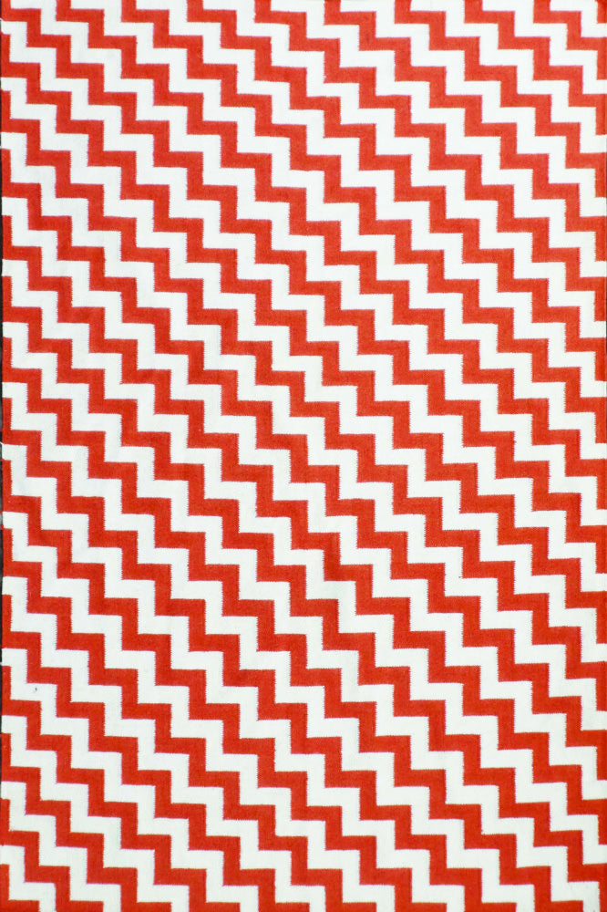 RED AND IVORY CHEVRON HAND WOVEN DHURRIE