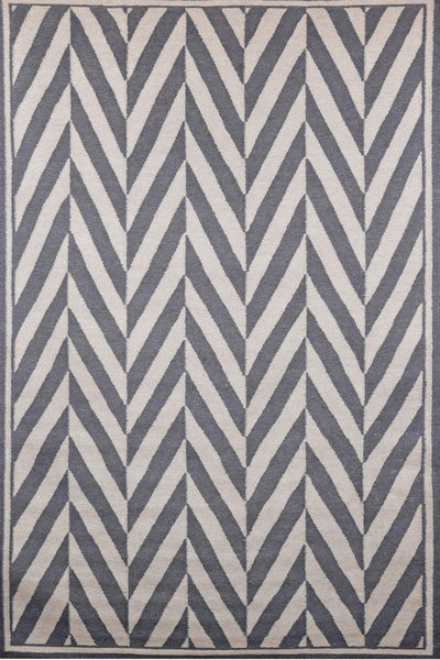 GREY AND IVORY CHEVRON HAND WOVEN DHURRIE