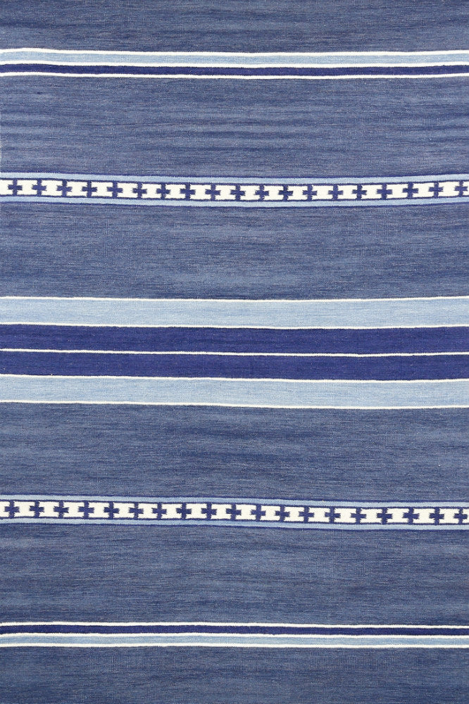 BLUE STRIPES HAND WOVEN DHURRIE by Imperial Knots - Image 1