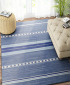 BLUE STRIPES HAND WOVEN DHURRIE by Imperial Knots - Image 2
