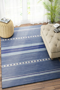 BLUE STRIPES HAND WOVEN DHURRIE by Imperial Knots - Image 2