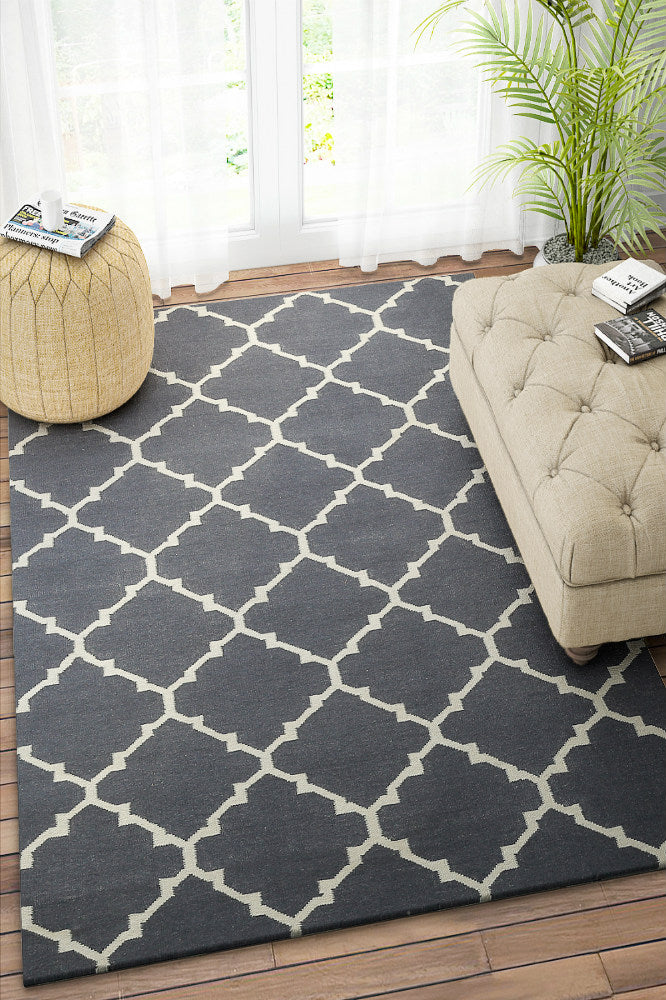 GREY CHARCOAL MOROCCAN HAND WOVEN DHURRIE by Imperial Knots - Image 2