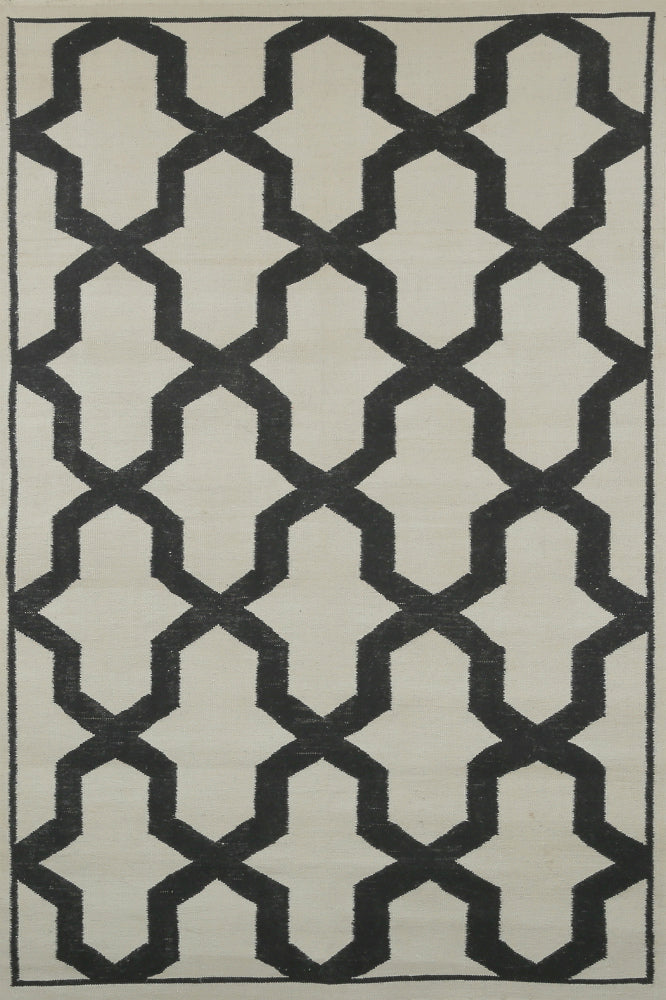 BLACK AND WHITE TRELLIS HAND WOVEN DHURRIE by Imperial Knots - Image 1