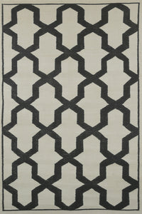 Black and white trellis hand woven dhurrie wool hand-woven rug for bedroom