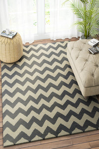 BLACK AND WHITE CHEVRON HAND WOVEN DHURRIE by Imperial Knots - Image 2