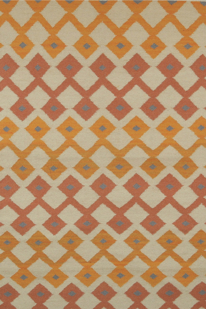 ORANGE DIAMOND VINTAGE HAND WOVEN KILIM DHURRIE