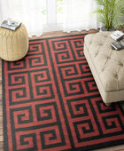 RED AND BLACK GREEK KEY HAND WOVEN DHURRIE by Imperial Knots - Image 2