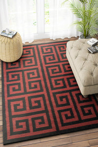 RED AND BLACK GREEK KEY HAND WOVEN DHURRIE by Imperial Knots - Image 2