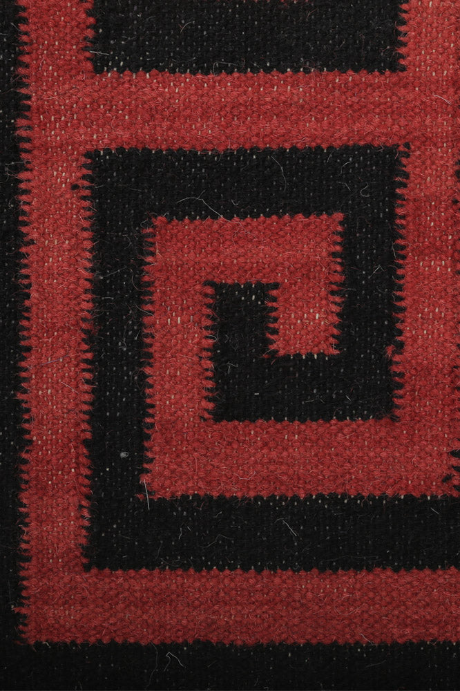 RED AND BLACK GREEK KEY HAND WOVEN DHURRIE by Imperial Knots - Image 3