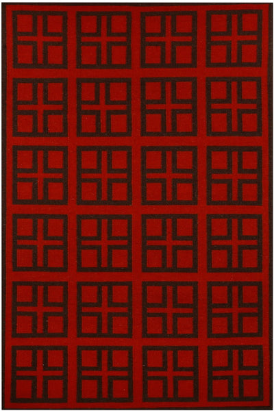 RED AND BLACK TRELLIS HAND WOVEN DHURRIE