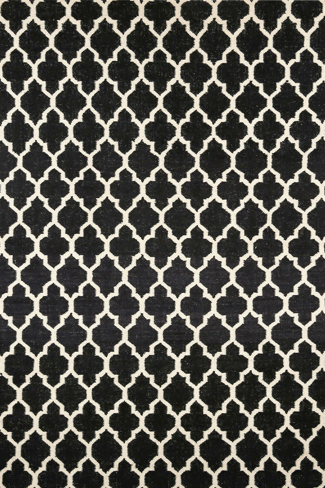 BLACK AND WHITE MOROCCAN HAND WOVEN DHURRIE