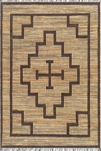 BROWN AND BEIGE TRIBAL JUTE RUG