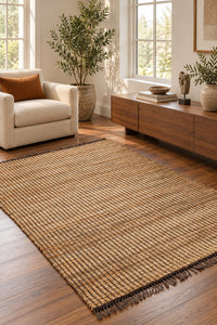 BROWN AND BEIGE STRIPE JUTE RUG