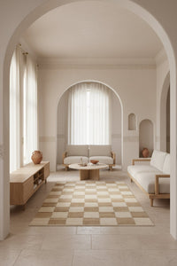 IVORY AND BEIGE CHECKERED JUTE RUG