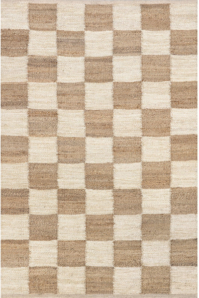 IVORY AND BEIGE CHECKERED JUTE RUG
