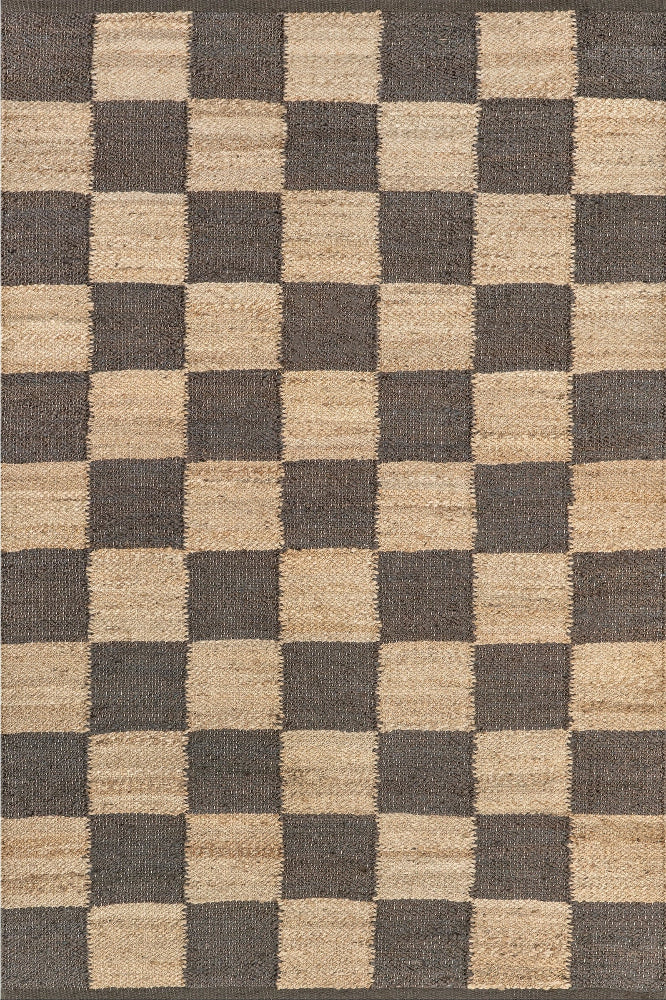 GREY AND BEIGE CHECKERED JUTE RUG