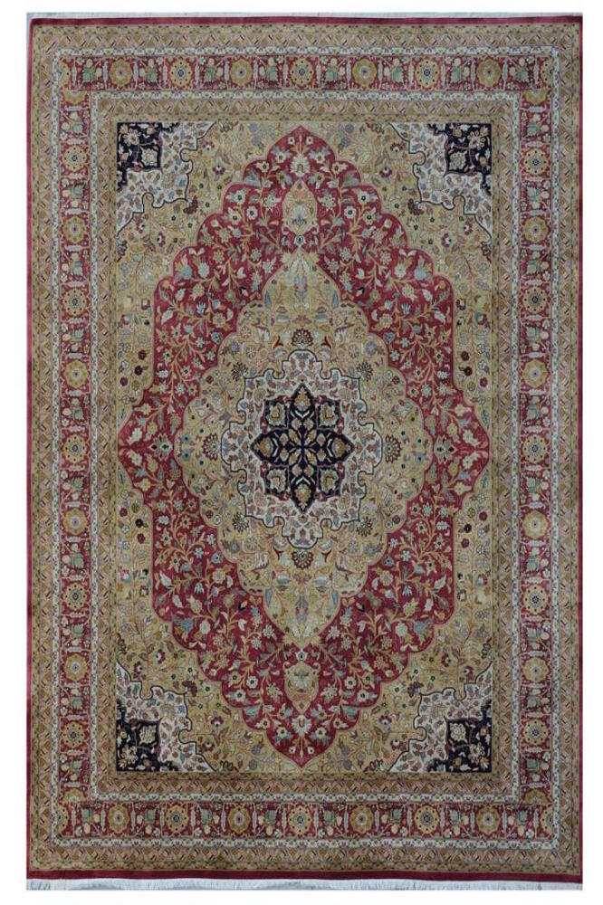 RED BEIGE PERSIAN HAND KNOTTED CARPET
