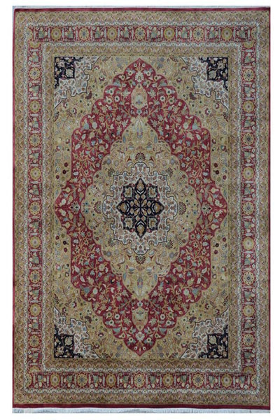 RED BEIGE PERSIAN HAND KNOTTED CARPET