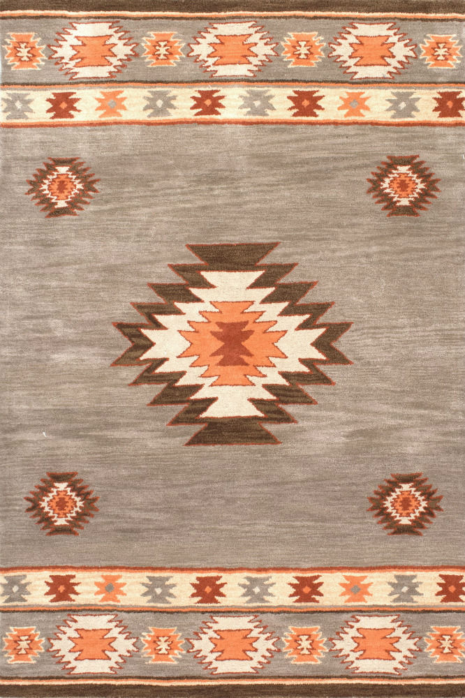 GREY RED AZTEC HAND TUFTED CARPET