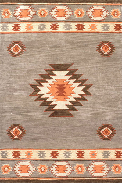 GREY RUST AZTEC HAND TUFTED RUG