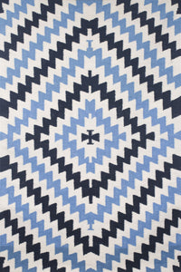 Ivory blue aztec hand woven kilim dhurrie wool hand-woven rug for living