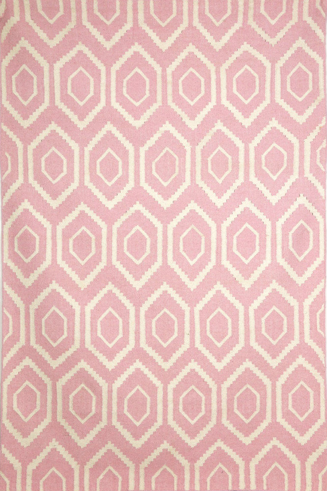 PINK AND IVORY DIAMOND HAND WOVEN DHURRIE - Imperial Knots