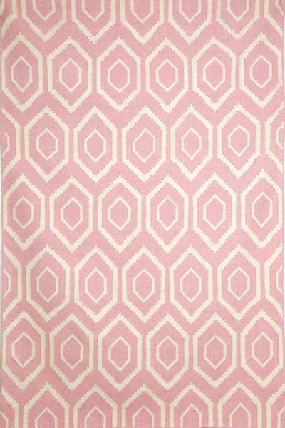 PINK AND IVORY DIAMOND HAND WOVEN DHURRIE