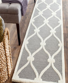 GREY AND IVORY GEOMETRIC HAND TUFTED RUNNER CARPET