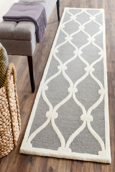 GREY AND IVORY GEOMETRIC HAND TUFTED RUNNER