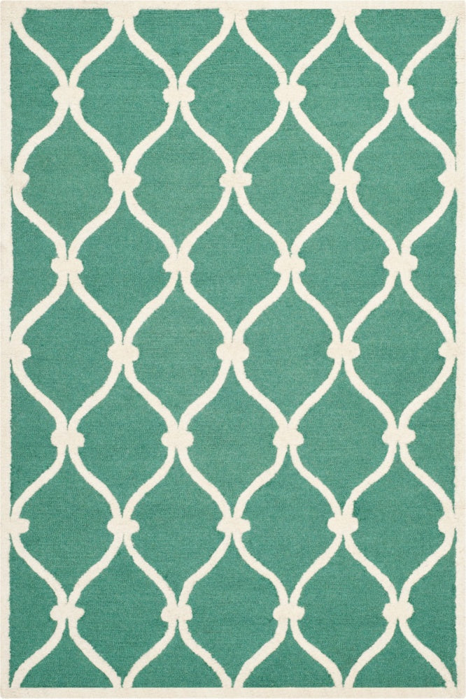 BLUE AND WHITE GEOMETRIC HAND TUFTED CARPET by Imperial Knots - Image 1