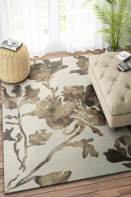 IVORY BROWN DIP DYED FLORAL HAND TUFTED CARPET