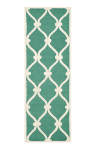 BLUE AND WHITE GEOMETRIC HAND TUFTED RUNNER CARPET by Imperial Knots - Image 1
