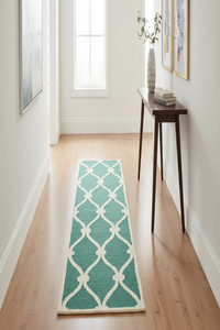 Green and white geometric hand tufted runner wool hand-tufted rug for hallway