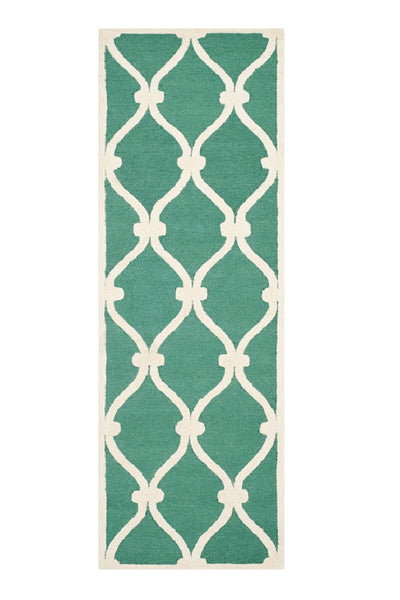 BLUE AND WHITE GEOMETRIC HAND TUFTED RUNNER CARPET