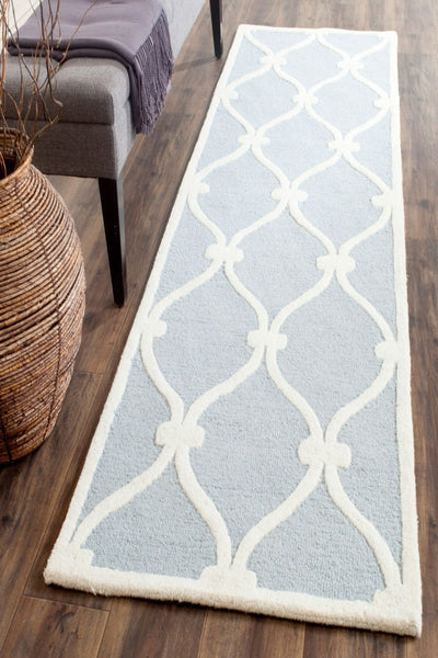 BLUE AND WHITE GEOMETRIC HAND TUFTED RUNNER