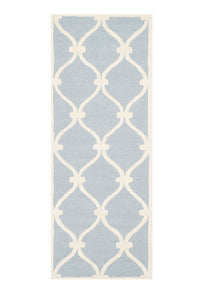 BLUE AND WHITE GEOMETRIC HAND TUFTED RUNNER CARPET by Imperial Knots - Image 1