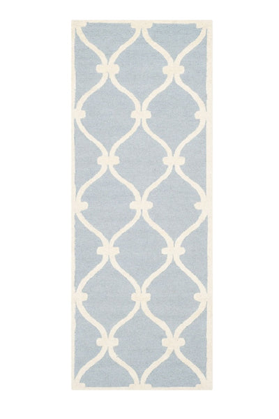 BLUE AND WHITE GEOMETRIC HAND TUFTED RUNNER CARPET