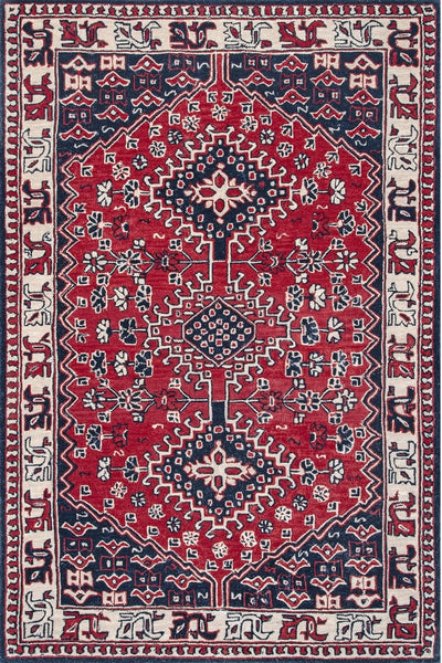 RED NAVY BLUE TRADITIONAL HAND TUFTED RUG