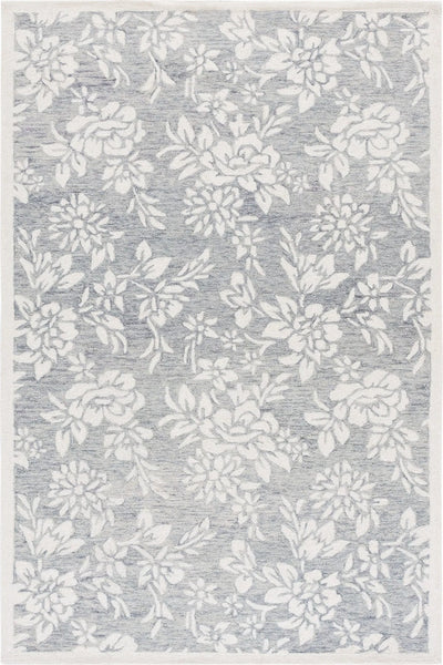GREY AND WHITE FLORAL HAND TUFTED RUG