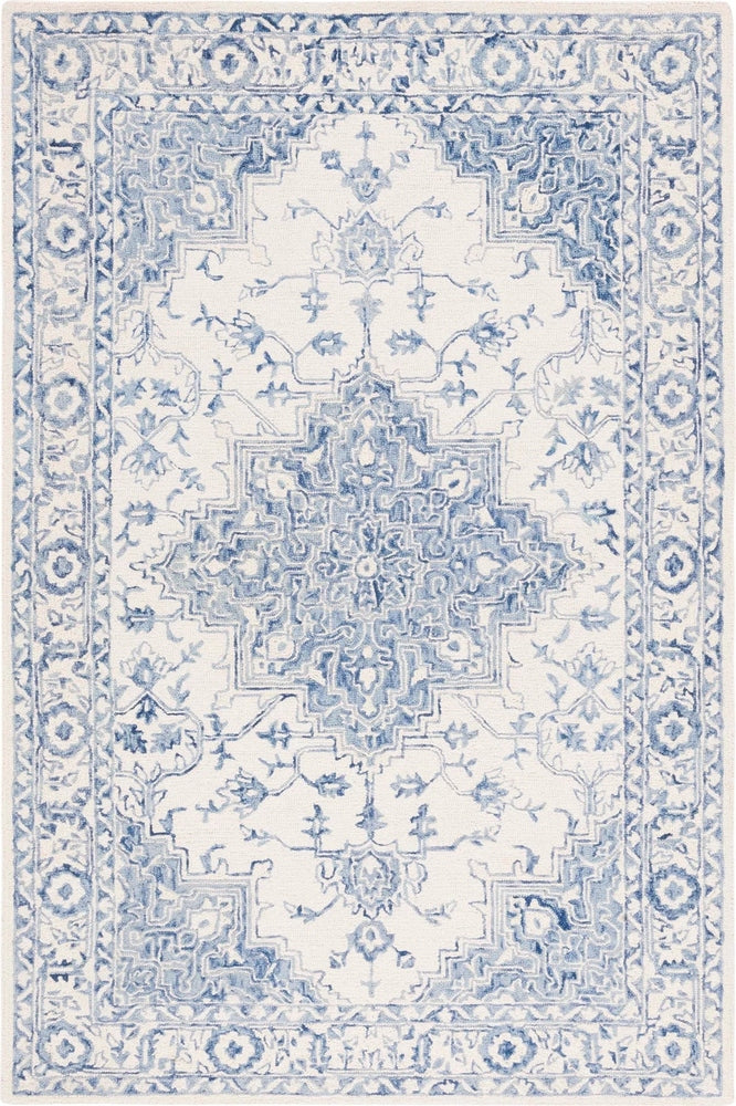  BLUE AND IVORY TRADITIONAL HAND TUFTED RUG