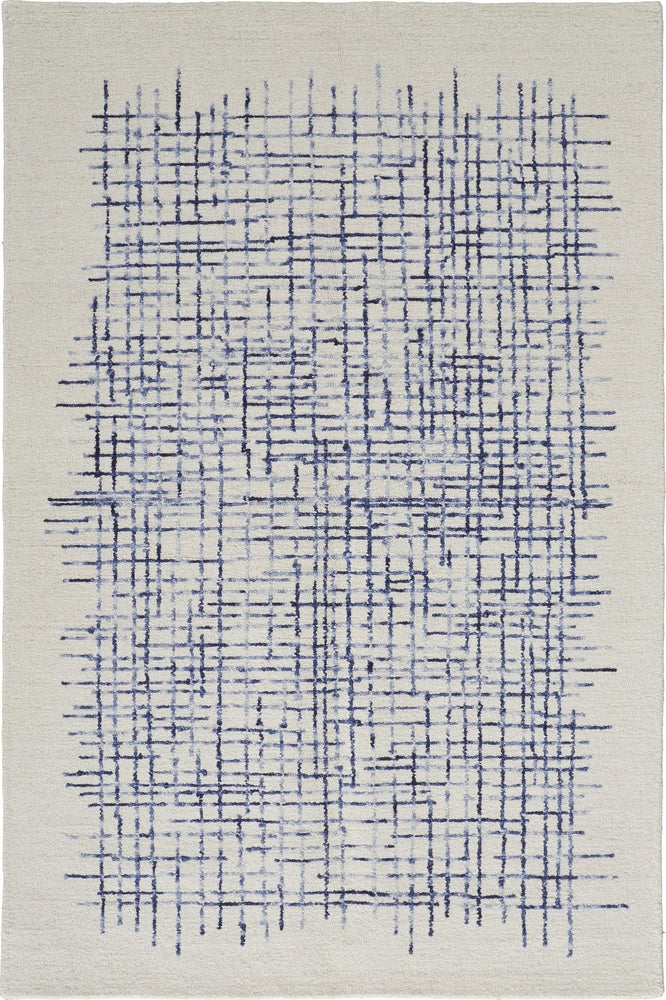 IVORY AND BLUE MODERN HAND TUFTED RUG